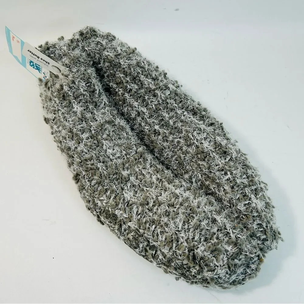 NEW Muk Luks Grey Marled Knit Fuzzy Socks Infused w/Shea Butter size 8.5-11 NWT